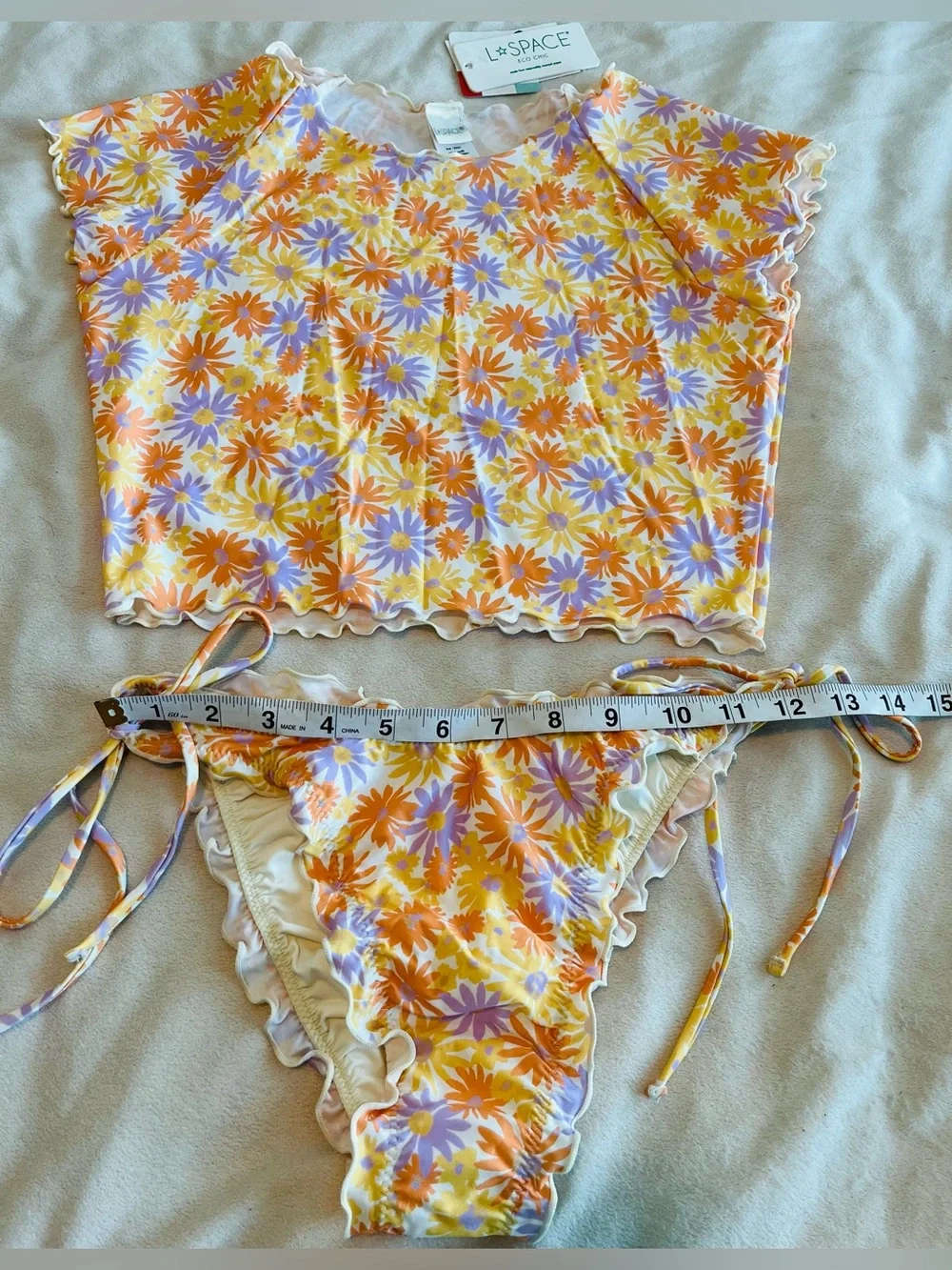 L*Space Bikini Set Wildflower Rashguard Top & Roger Bitsy Bottom Large/XL Floral
